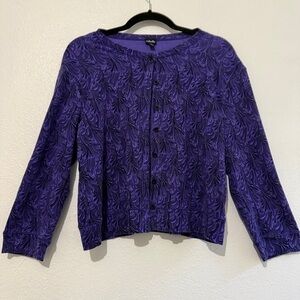 Rafaella Purple Patterned Button-Up Cardigan. 100% cotton. . Sz L.